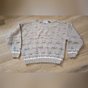 Vintage Beige Floral Knit Sweater